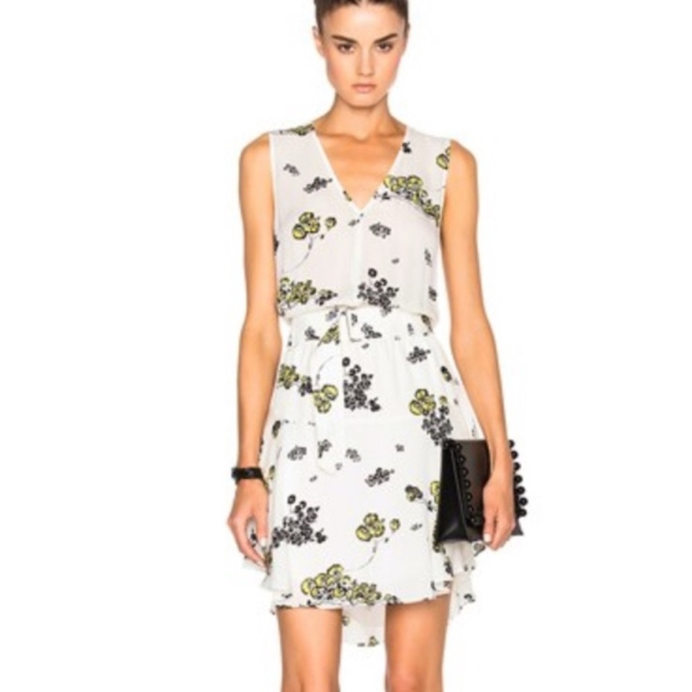 A.L.C. Hadley Black and Yellow Floral V-Neck Dress